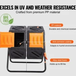 Kompostbehållare, Dubbelfack Komposttunna, 78,5x60,5x79,5 cm, Svart, Stålram