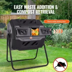 Kompostbehållare, Dubbla kammare komposttumlare, 73.5x62.5x95.5 cm, Svart, Utomhus