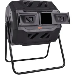 Kompostbehållare, 43-Gal dubbelkammare, stor tumlande kompost med stålram och 2 dörrar, BPA-fri för trädgård och kök.