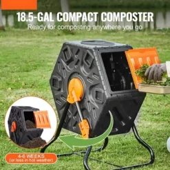 Kompostbehållare 18,5-Gal, kompakt roterande kammare med stålram, BPA-fri för trädgård och kök.