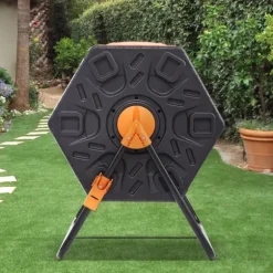 Kompostbehållare 18,5-Gal, kompakt roterande kammare med stålram, BPA-fri för trädgård och kök.