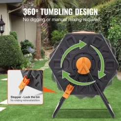 Kompostbehållare, 37-Gal med dubbla kammare, roterande, hög volym, stålram, BPA-fri för trädgård och utomhus.