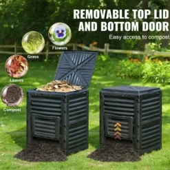 Kompostbehållare, 60,7x60,5x82,5 cm, Svart, Utomhusförvaring