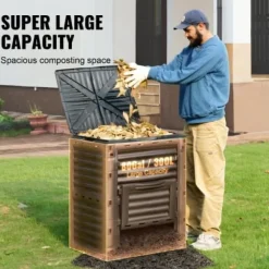Kompostbehållare, 60,7x60,5x82,5 cm, Svart, Utomhusförvaring