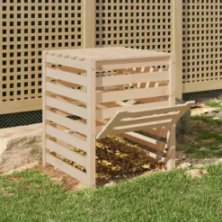 Kompostlåda i massiv furu - Hög kapacitet med lufthål | Storlek: 63,5x63,5x77,5 cm