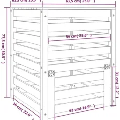 Kompostlåda i massiv furu - Hög kapacitet med lufthål | Storlek: 63,5x63,5x77,5 cm