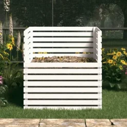 Kompostlåda i massivt furu - Praktisk och hållbar för trädgården | Färg: Vit | Storlek: 100x100x102 cm
