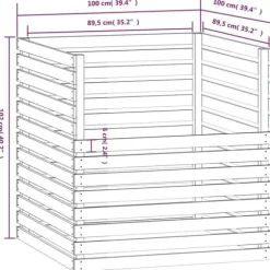 Kompostlåda i massivt furu - Praktisk och hållbar för trädgården | Färg: Vit | Storlek: 100x100x102 cm