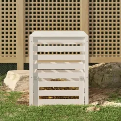 Kompostlåda i massivt furuträ - Trädgårdskompost | Storlek: 63,5x63,5x77,5 cm | Färg: Vit