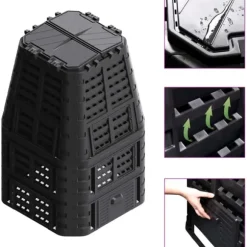 Kompostlåda svart 93,3x93,3x146 cm 1000 L