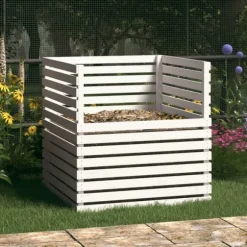 Kompostlåda vit 100x100x102 cm massiv furu