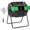 Komposttunna 160 l - Roterande dubbelkammare - Stålram - För trädgårdsavfall - Ljusgrön