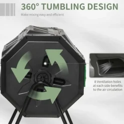 Komposttunna - Trumkompostor - Dubbelkammare - Roterande - 160 L - Stålram - Svart