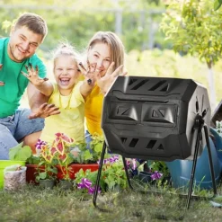 Komposttunna - Trumkompostor - Dubbelkammare - Roterande - 160 L - Stålram - Svart