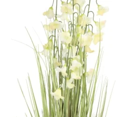 Konstgjord blomma I TRÄDGÅRD H87cm, vit campanula, gräs med kruka