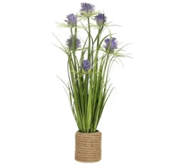 Konstgjord blomma I TRÄDGÅRD H70cm, lila krysantemum, gräs med kruka