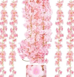 Konstgjorda blommor, 4 st 6ft konstgjord körsbärsblomskrans hängande hem Bröllopsträdgård