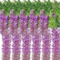 Konstgjorda löv Lila blåregn blomma 12pack falsk vinranka hängande växt girland grön falsk plast växt Trädgård Bröllop