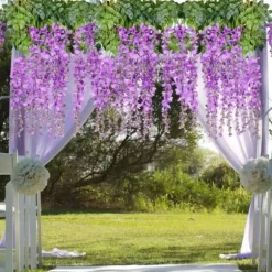 Konstgjorda löv Lila blåregn blomma 12pack falsk vinranka hängande växt girland grön falsk plast växt Trädgård Bröllop