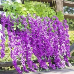 Konstgjorda löv Lila blåregn blomma 12pack falsk vinranka hängande växt girland grön falsk plast växt Trädgård Bröllop