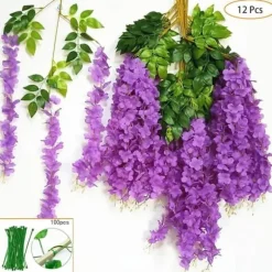 Konstgjorda löv Lila blåregn blomma 12pack falsk vinranka hängande växt girland grön falsk plast växt Trädgård Bröllop