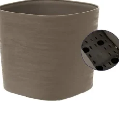 Kruka med vattenreserv - GARDEN ID Respect - Taupe 40 x 40 cm - 100% hushållsavfall - 100% återvinningsbart - Strukturerad yta.