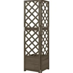 Krukor & odlingslådor - Living Hörnspaljé med odlingslåda grå 40x40x150 cm massivt granträ