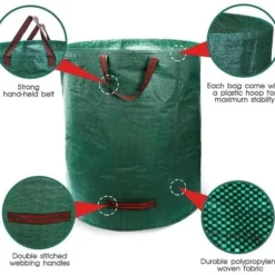 272L trädgårdsväska, 2-pack återanvändbara rivsäkra återvinningspåsar 4 handtag, vattenavvisande avfallspåse i förstärkt tyg [1274]