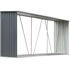 Lagermetod för trä - vidaXL - 330x84x152 cm - Galvaniserat stål - Grå - Traditionellt tak