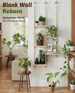 5-lagers Makramé Hängande Växthylla för Fönster – Handgjord Växtställning & Inomhus Växthållare