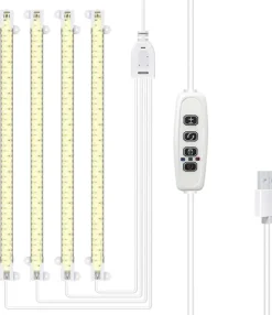 LED Plant Grow lights - Fullspektrum LED-ljus med Timerfunktion för inomhusodling, 4st LED-Lister, 33cm