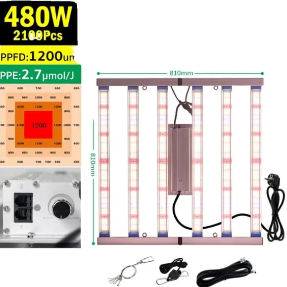 LED Växtbelysningspanel, Dimbara Ljusstyrka, Hög PPFD Prestanda,480W