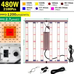LED Växtbelysningspanel, Dimbara Ljusstyrka, Hög PPFD Prestanda,480W