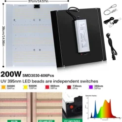 LED Växtlampa, Dimbar, Fullspektrum,UV-ljuskontakt