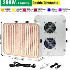 LED Växtlampa, Full Spektrum, Dimmbar,200W