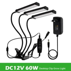 LED Växtlampa, Skrivbordsclip & Golvstående, 12V Dimmbar, Justerbar Längd 40cm-160cm,60W Röd Blå