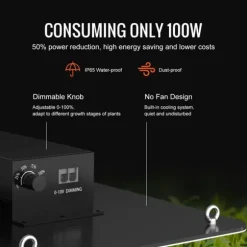 LED Växtlampa, 200W Full Spektrum Dimbar, Hög Avkastning Samsung Dioder för Inomhusodling, Fröplantor och Blomning.