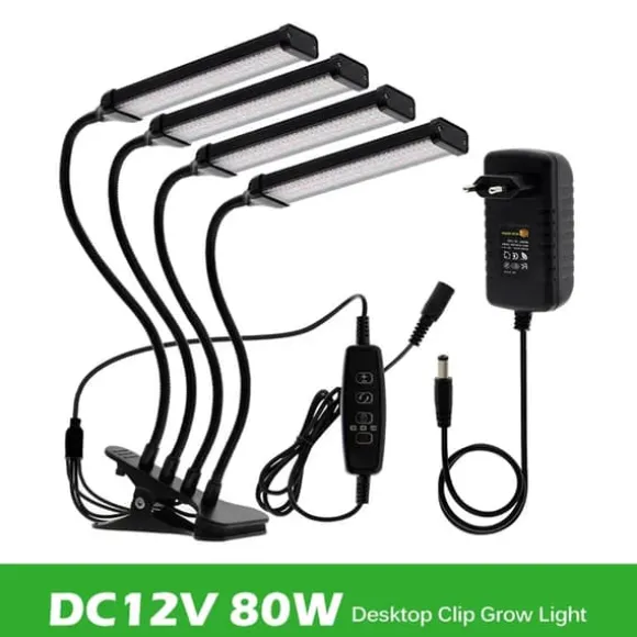 LED-växtljus, Fullspektrum, Dimbar Tidtagning, 12V Adapter 80W