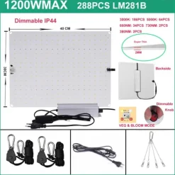 LED-växtljus, kvantum solliknande fullspektrum, växtfabriker växthus,1200WMAX IR UV Pro