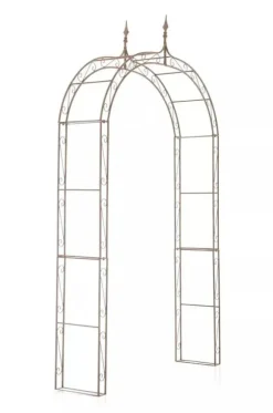 Lenz Antique Brown Metal Rose Arch - 264 cm High Climbing Trellis for Gardens