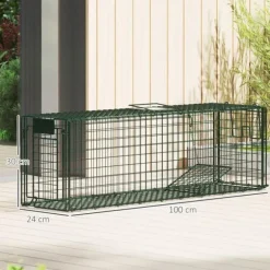 Levandefångstfälla - Burfälla för råttor - Mått 100 x 24 x 30 cm - Två dörrar - Stålram - För inomhus och utomhus - Brun