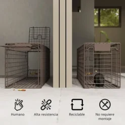 Levandefångstfälla - Burfälla för råttor - Mått 100 x 24 x 30 cm - Två dörrar - Stålram - För inomhus och utomhus - Brun