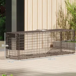 Levandefångstfälla - Burfälla för råttor - Mått 100 x 24 x 30 cm - Två dörrar - Stålram - För inomhus och utomhus - Brun