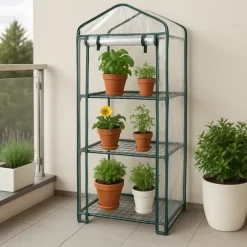 Litet Växthus med 4 Hyllplan & PVC-Överdrag | Dragkedja Planteringsspade Vattentätt