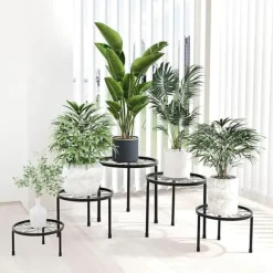 Lollanda Blomställning, växtställ, blomkrukställning, blomsterstöd, för trädgård och balkong, 5-delars set