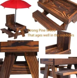 Lollanda Bordssats för ekorre – utomhus picknickbord med parasoll för fågel- och ekorrmatning, dekorativ trädgårdsstation