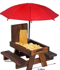 Lollanda Bordssats för ekorre – utomhus picknickbord med parasoll för fågel- och ekorrmatning, dekorativ trädgårdsstation
