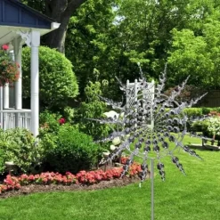 Lollanda 3D Metallvindhjul för Trädgård, Solcellsdriven, Rostfritt Stål, Stabil, Tystgående, Dekorativ för Uteplats och Gräsmatta