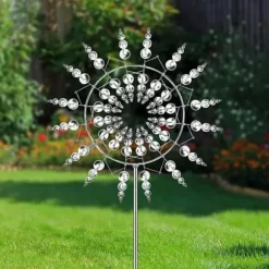 Lollanda 3D Metallvindhjul för Trädgård, Solcellsdriven, Rostfritt Stål, Stabil, Tystgående, Dekorativ för Uteplats och Gräsmatta
