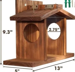 Lollanda Ekorre matare – utomhus ekorrars matningsstation, trä foderautomat för ekorrar, hållbar och lätt att fylla, med avtagbar frontpanel